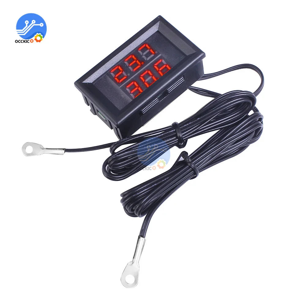 Temperature Humidity Sensor Temperature Humidity Meter Infrared Thermometer Mini Dual Display Digital Thermometer W/ Dual NTC Waterproof Metal Probe Temperature Sensor Tester for Car Room Indoor 4V-28V
