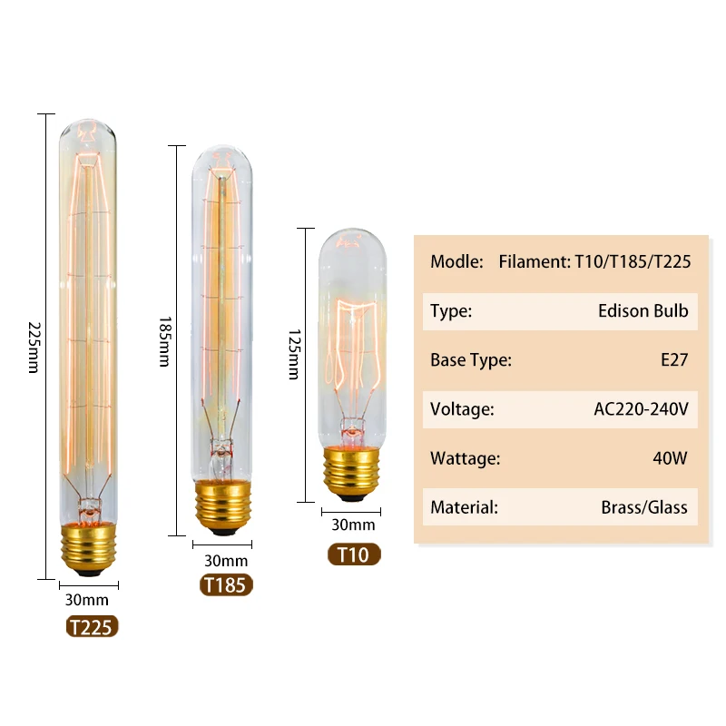 Retro Edison Light Bulb E27 220V 40W A19 A60 T10 T45 T185 ST64 G80 G95 Filament Vintage Ampoule Incandescent Bulb Edison Lamp