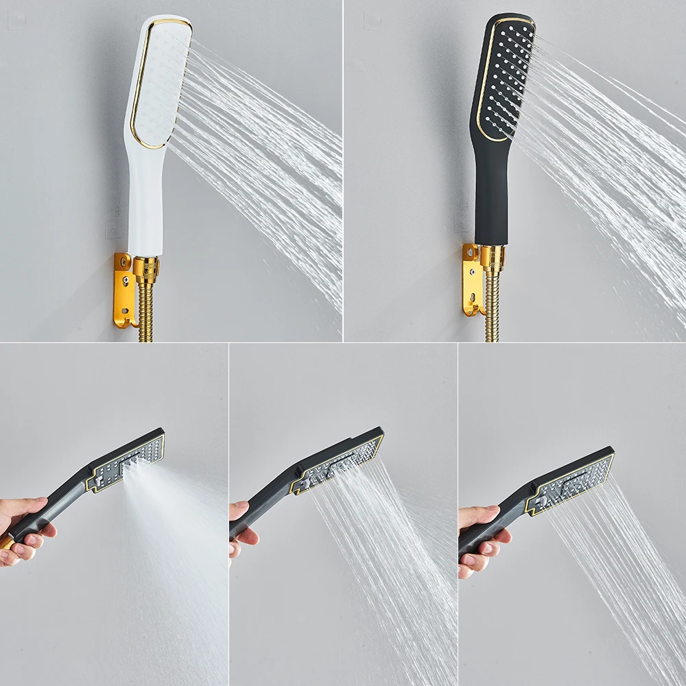 POIQIHY Black Golden Bathtub Shower Set Wall Mounted Gold White Bathtub Faucet Bathroom Cold and Hot Bath Shower Mixer Taps 4