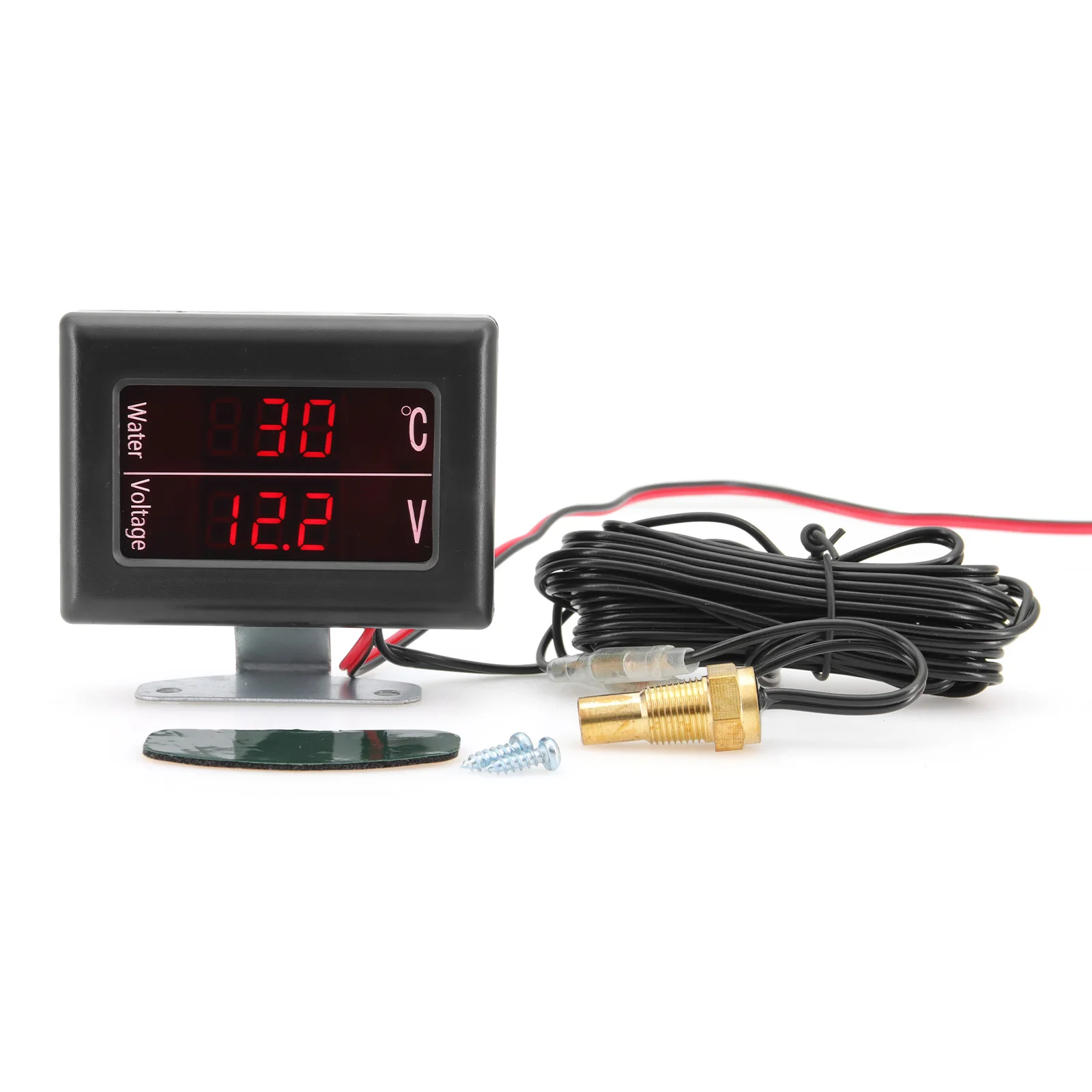 디지털 LCD 수온 및 전압 계량기 전압계 온도계, 빨간색 LED 조명 센서 포함, 자동차 트럭 12V 24V, 2 in 1