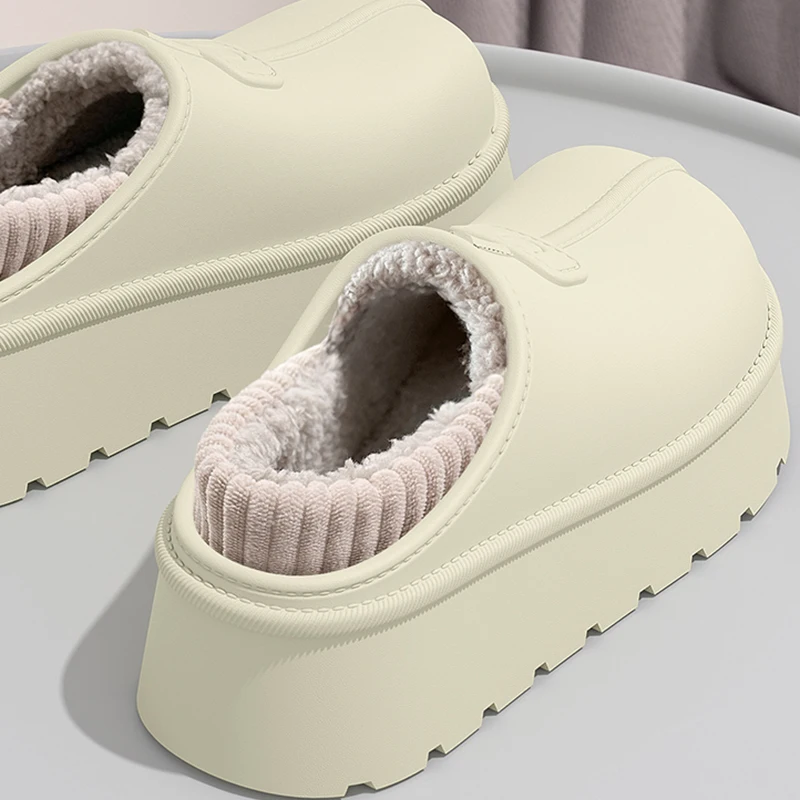 2025 Eva Waterproof Plush Slippers Women Lightweight Warm Chunky Platform Slippers Woman Thick Sole Non Slip Cotton Padded Shoes