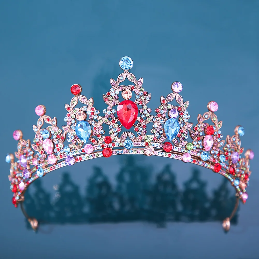 Luxury Multicolor Crystal Mixed color Crown Hair Accessories Tiara For Women Girls Wedding Rhinestone Bridal Crown Hair Jewelry