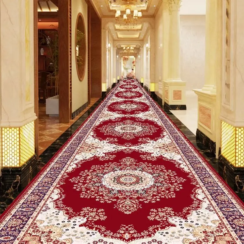 Luxury European Style Lobby Corridor Carpets Hallway Long Strip Area Carpet  Aisle Wedding Red Area Rugs Home Entrance Decor Mat 4