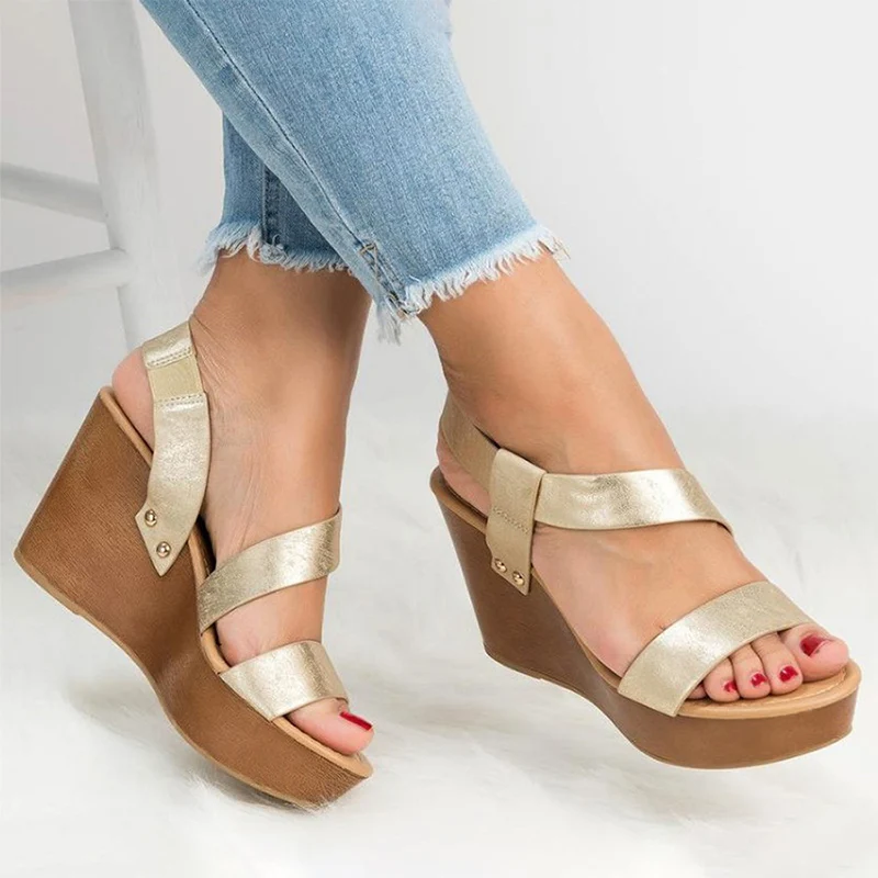 

Women Sandals Wedge Platform Sandals Summer Solid Causal Slip On Concise Fashion Wedges Brand New Heels Open Toe Lady Shoes