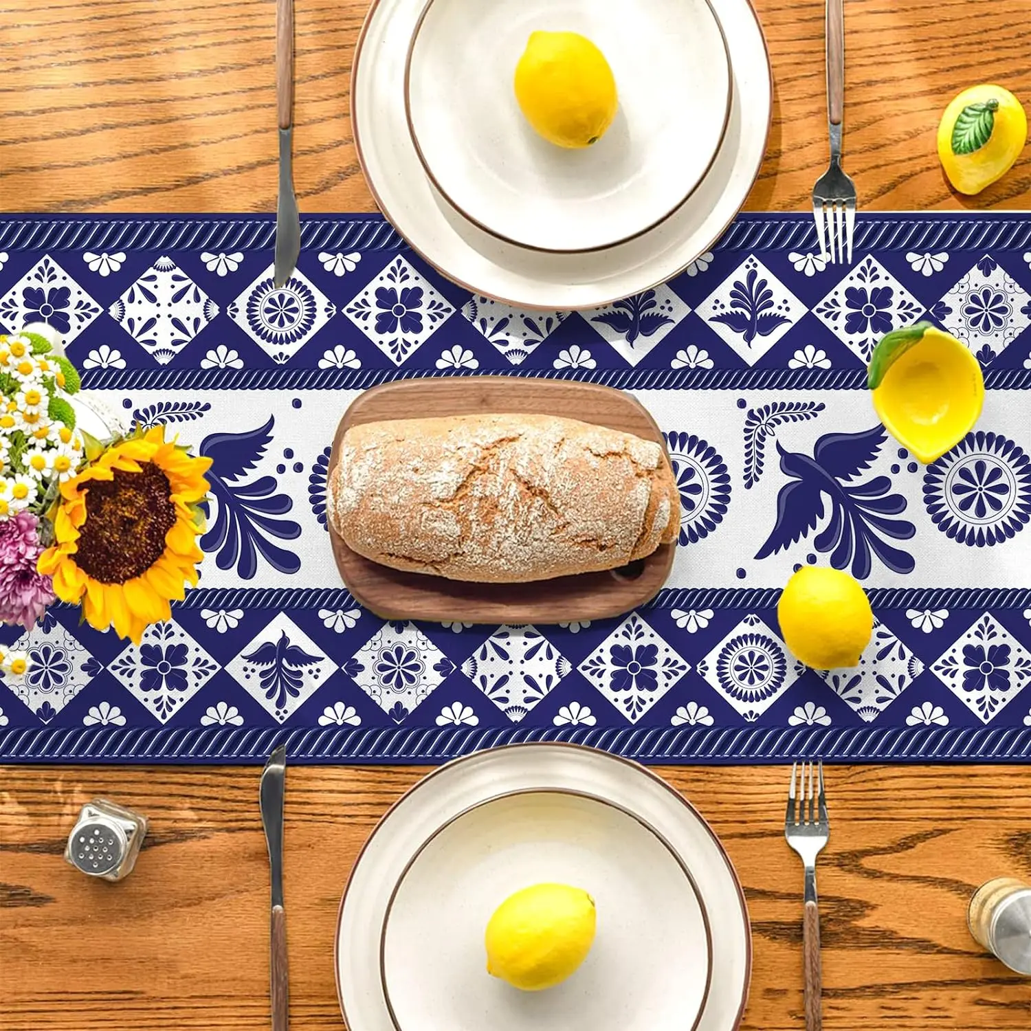 Talavera Floral Bird Mexican Linen Table Runners Mexican Dia De Los Muertos Fiesta Decor Dresser Scarf Party Dining Table Decor 5