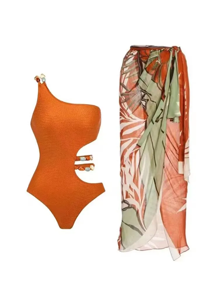 Hollow Out Bikini Swimsuit for Female, Gauze Skirt, French Holiday Style, 3-Piece, New,  Europe and the United States