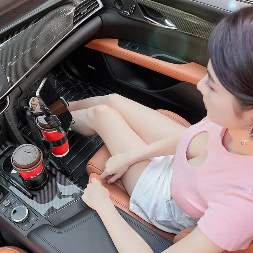 Car Cup Holder Expander With Phone Holder Adjustable Auto Double Drink Bottle Holder Cell Phone Stand Auto Interior Accessories
