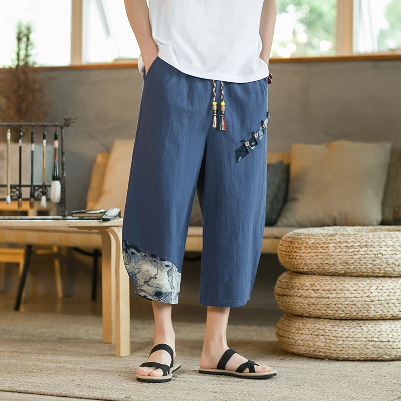 Japanese cotton linen harem pants for men summer breathable linen cropped pants men casual elastic waist fitness linen pants,men cotton pants,men harem pants