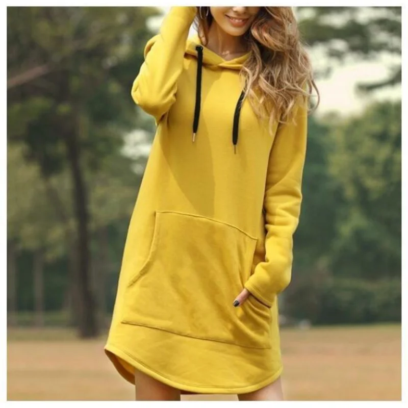 Spring and Autumn Fashion Women's Long Hoodie Casual Long Sleeve Pocket Pullover Loose Solid Top 2022 Red Purple New Style