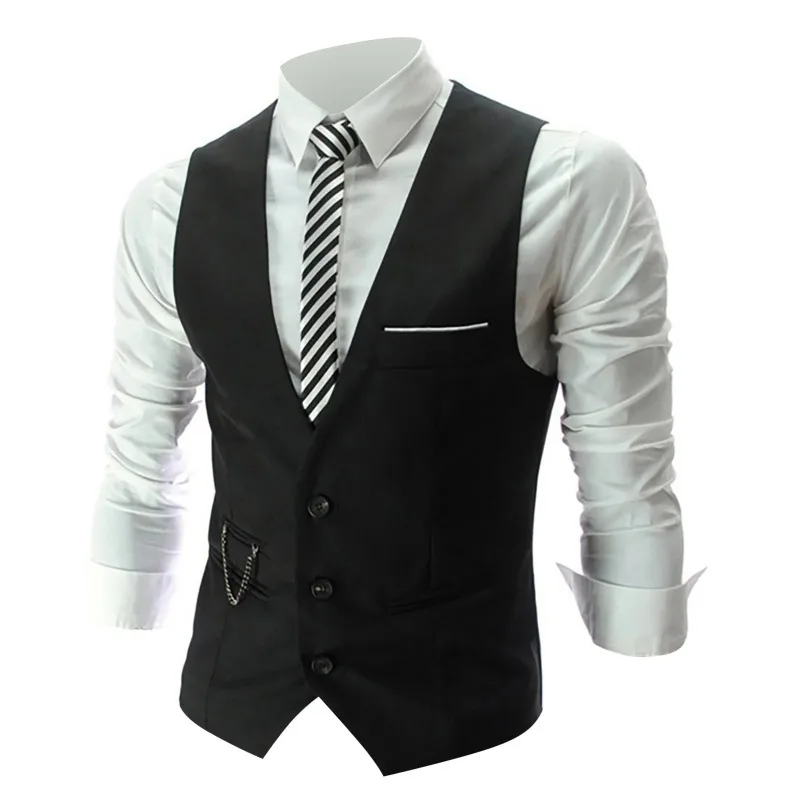 Mens Classic Business Vest with Pocket Regular Fit Solid Color Waistcoat for Wedding Summer Groomsmen Vest 3