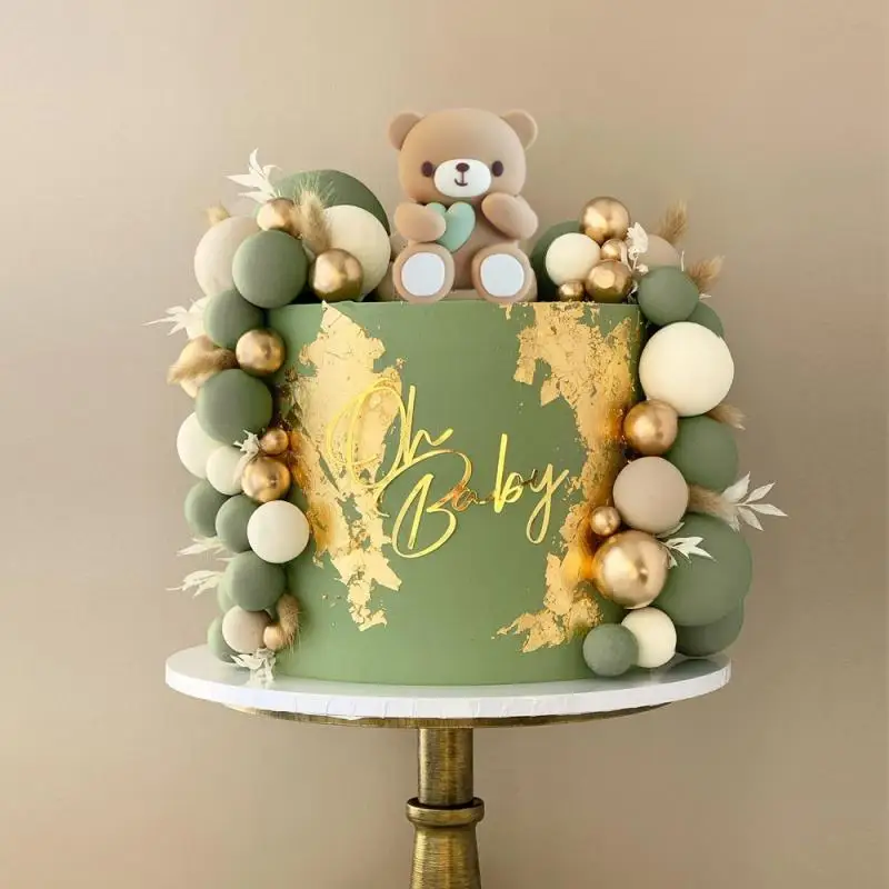 51 Stück Bären-Kuchenaufsätze, goldgrün, Kuchenaufsatz, Kugeln für alles Gute zum Geburtstag, Dekoration, Babyparty, Taufe, Geburtstagsparty-Zubehör – Detail 4