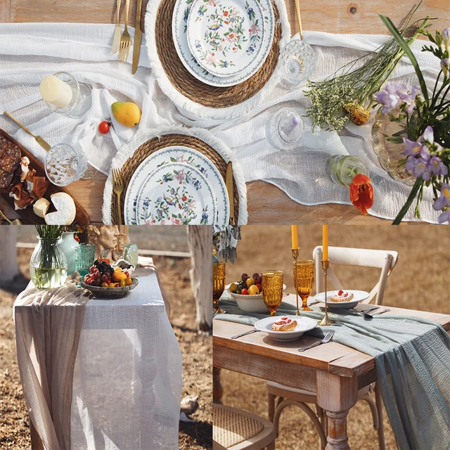 Chemin de table en tissu tricoté 90x300 cm, décoration de banquet, fête d'anniversaire, mariage, tissu de gaze, nappe torsadée 5