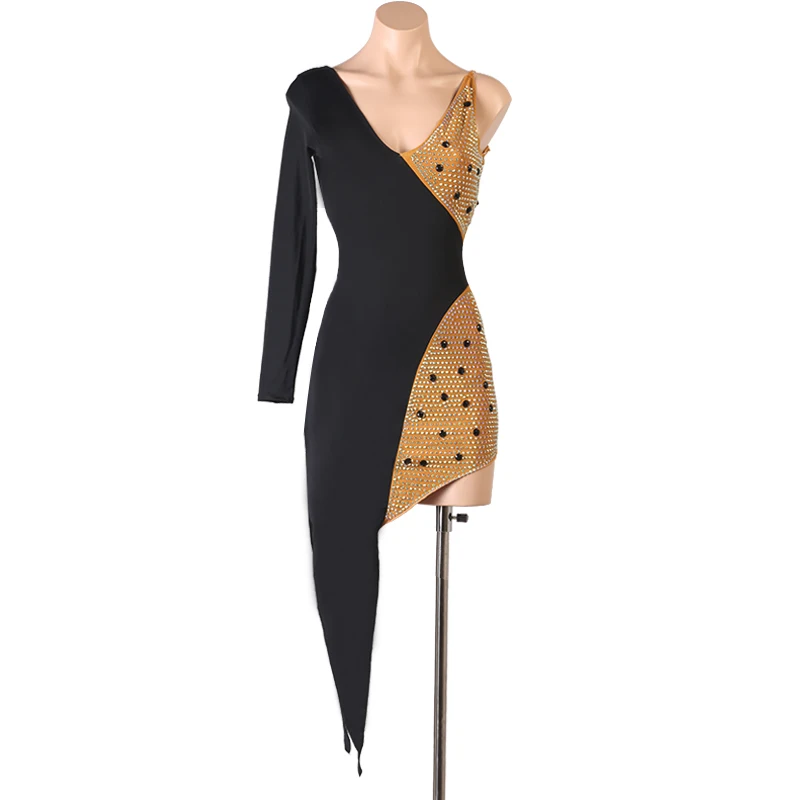 

High-end Custom Latin Dance Dress Asymmetric Tango Cha cha Dance Costume Adult Stage Costumes