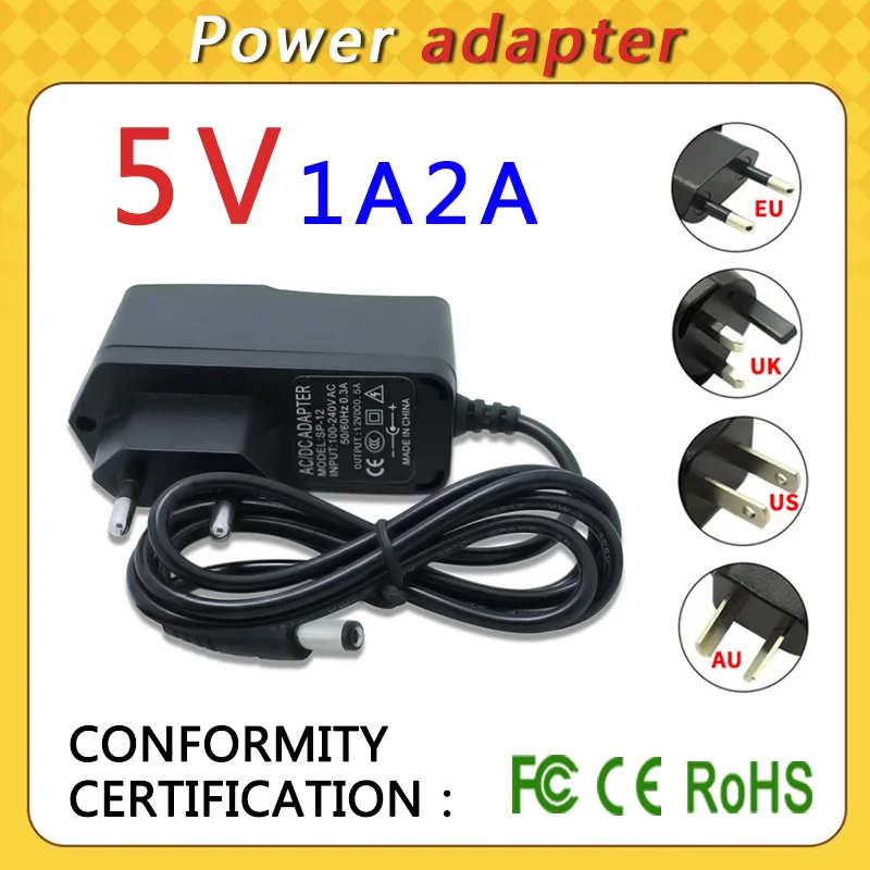 범용 전원 어댑터 공급 충전기 어댑터, LED 라이트 스트립, 노트북 감시 카메라용, EU Us, AC 110-240V DC 5V 1A 2A