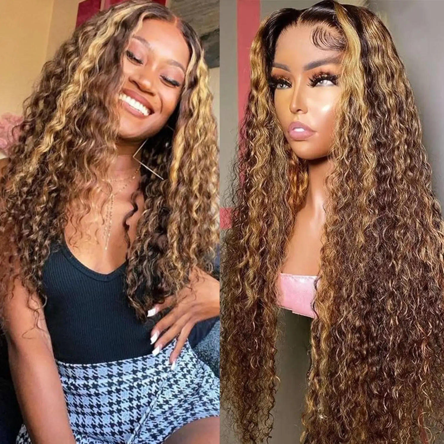 

Virgo Ombre Highlight 13x4 Lace Front Wigs Human Hair Colored 180% Density Curly Honey Blonde Wig Lace Frontal Wigs Pre Plucked