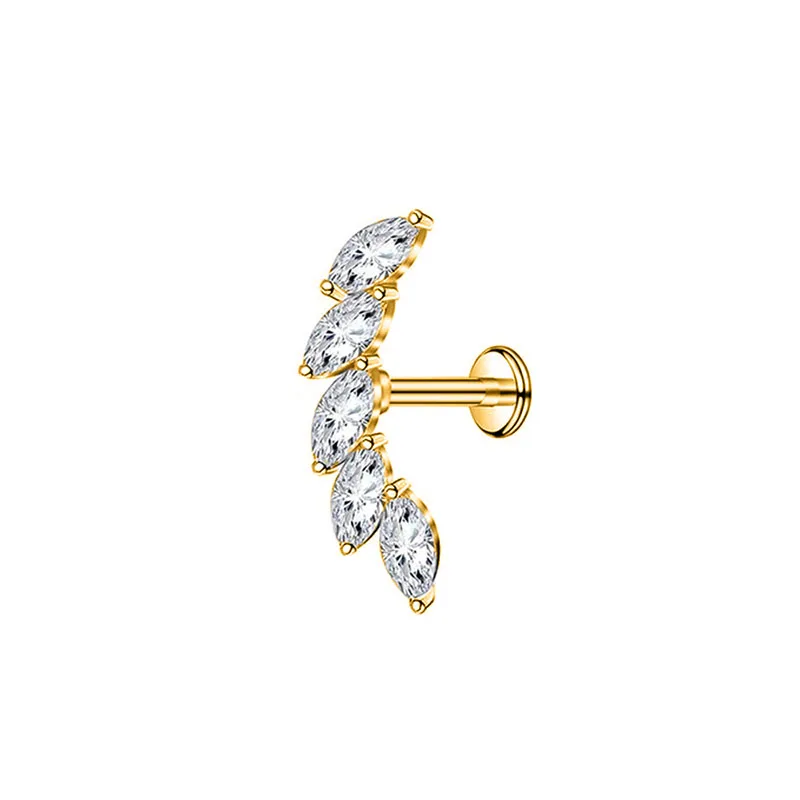 Boucle d'oreille en acier à filetage interne, fleur, lune, papillon, griffe croisée, cuir chevelu, daith, conque, couronne, CZ, Jules, générateurs de piercing