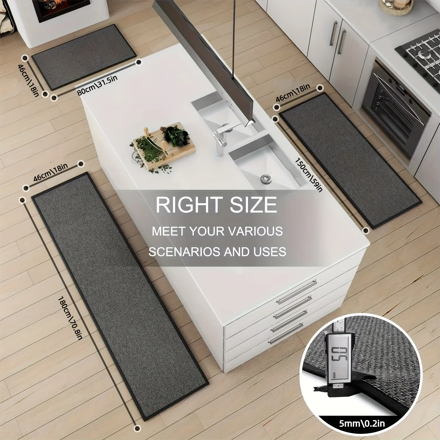 NIM kitchen floor mat black gray interwoven long anti slip can be placed anywhere floor mat
