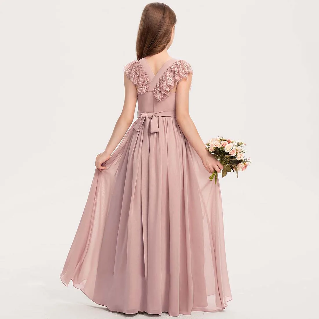 Wedding dresses/Girl dresses/Flower Girl Dress Chiffon Lace Junior Bridesmaid Dress With Bow/Customizable