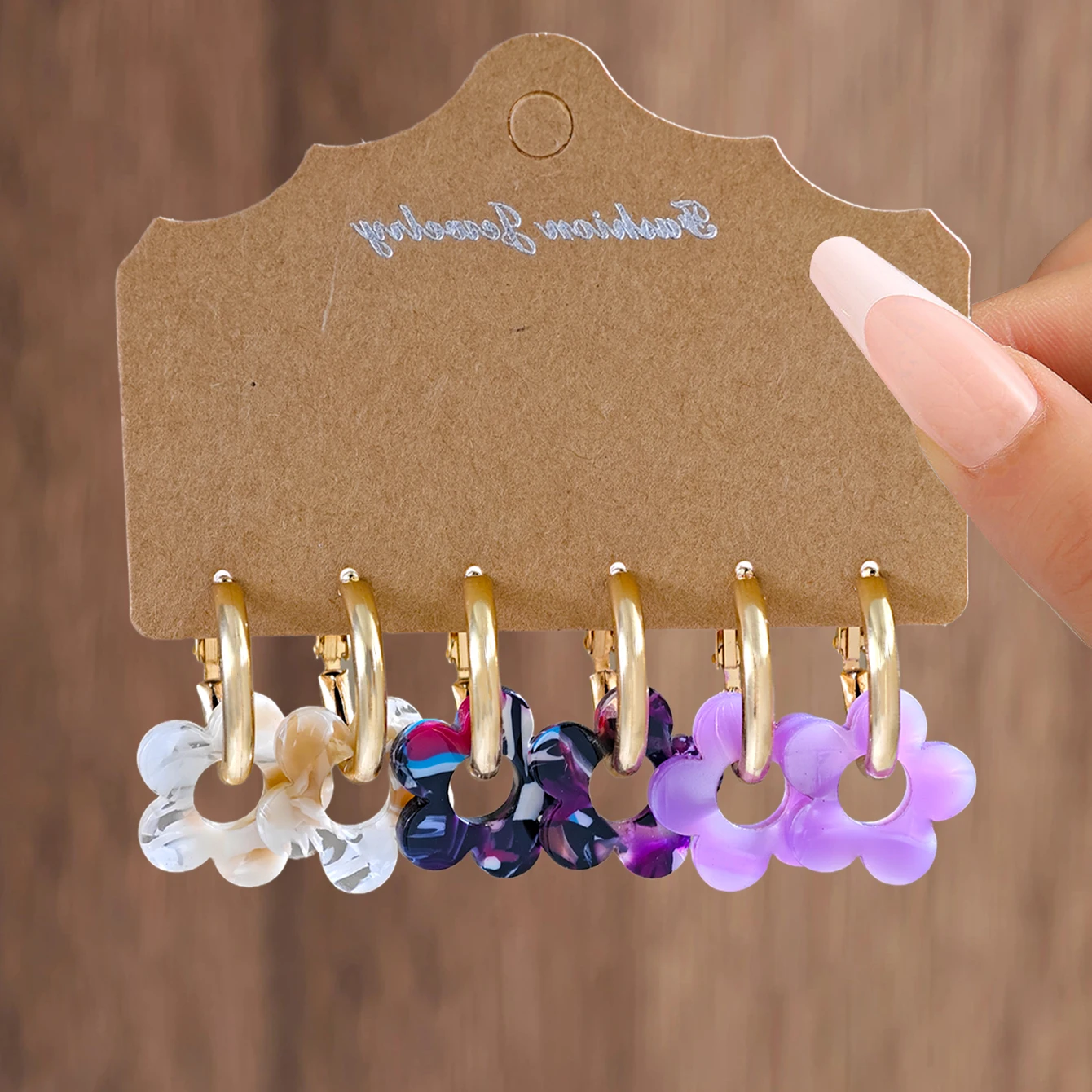 Colorful Sequin Five Flower Pendant Earrings Set Niche Design Elegant Flower Acrylic Metal Women's Earrings Gift