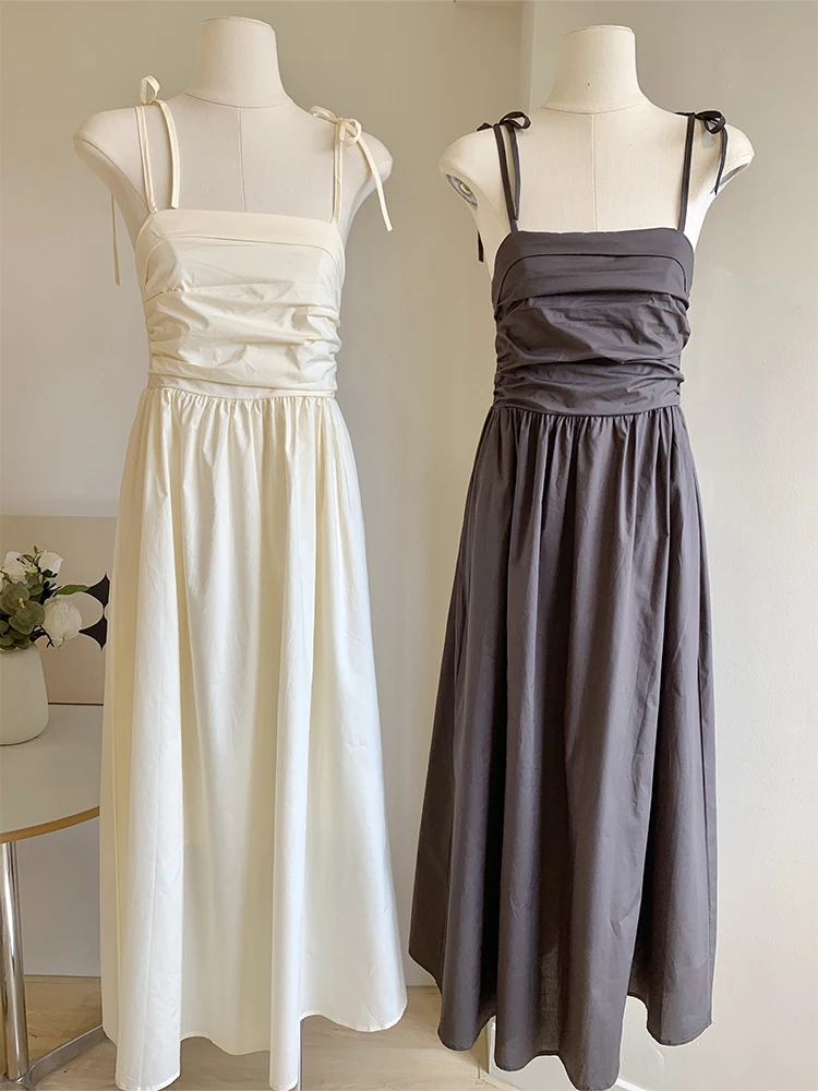 

Summer Spaghetti Strap Solid Color Party Midi Dress For Women 2023 Prom Frocks Backless Draped Aesthetic Korean Fashion Evening