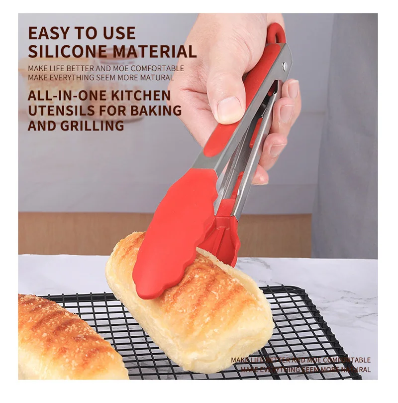 Set 3 Pinze Da Cucina In Acciaio Inossidabile E Silicone – Misure 7, 9 E 12 Pollici, Antigraffio, Con Blocco, Per Insalate E BBQ