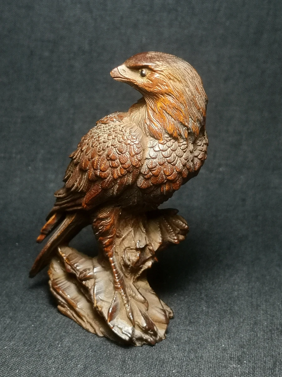 CULTUER ART Japanese boxwood hand carved vivid eagle Figure statue netsuke collectable gift 2