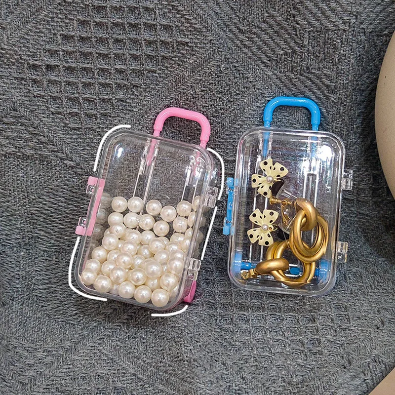 Transparent Storage Box Suitcase Shape Mini Case With Handle Decorative Plastic Jewelry Candy Miniature Trunk Organizer Boxes