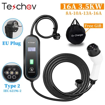 Teschev Portable EV Charger Type2 IEC 62196 Electric Car Charger 3.5KW 16A 1Phase EVSE Fast Charging Wallbox EV Charging Station 1