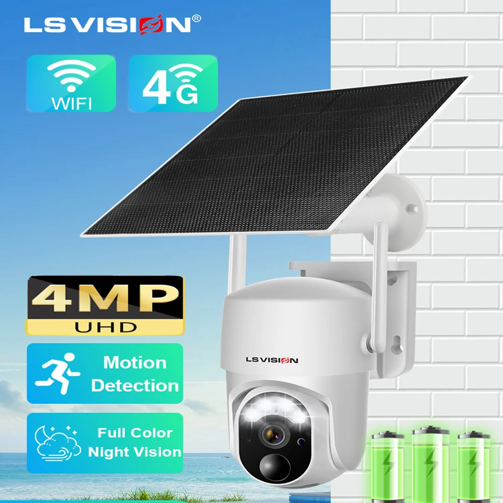 Ls Vision 2K Solar Wireless Security Camera Outdoor 4Mp Sim Telecamere Di Sicurezza Solare Wireless Outdoor Wi-Fi/4G Cam, 360 ° Ptz