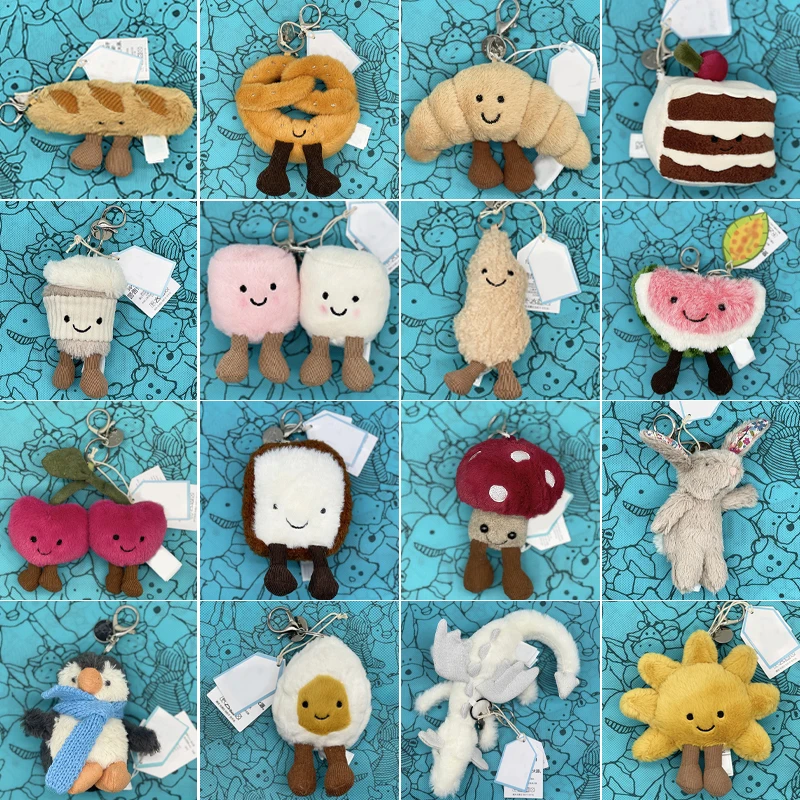 Peluche guimauve, Petit breloque cerise, Petite tortue en peluche, Croissant, Petit pingouin breloque de sac JC