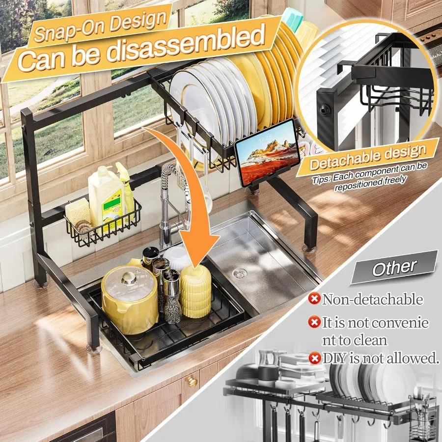 Over The Sink Dish Drying Rack Expandable Height and Length22.6 35.5 L SnapOn Design 2 Tier Large Dish Rack