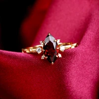 LAMOON Vintage Natural Garnet Rings For Women Natural Gemstone Luxury Wedding Engagement Ring 925 Sterling Silver Gold Plated 4