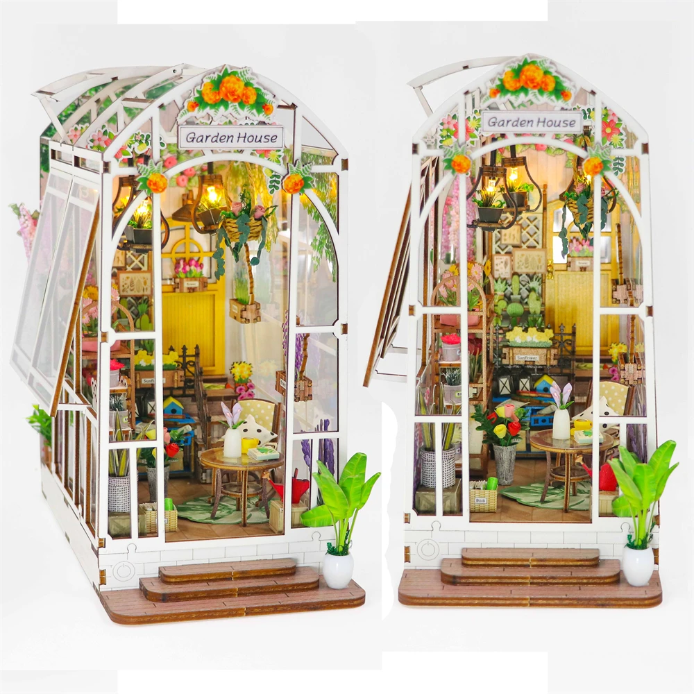 

DIY цветочный сад дом модель книжная полка Набор вставок деревянный миниатюрный строительный комплект украшение для дома подарок другу