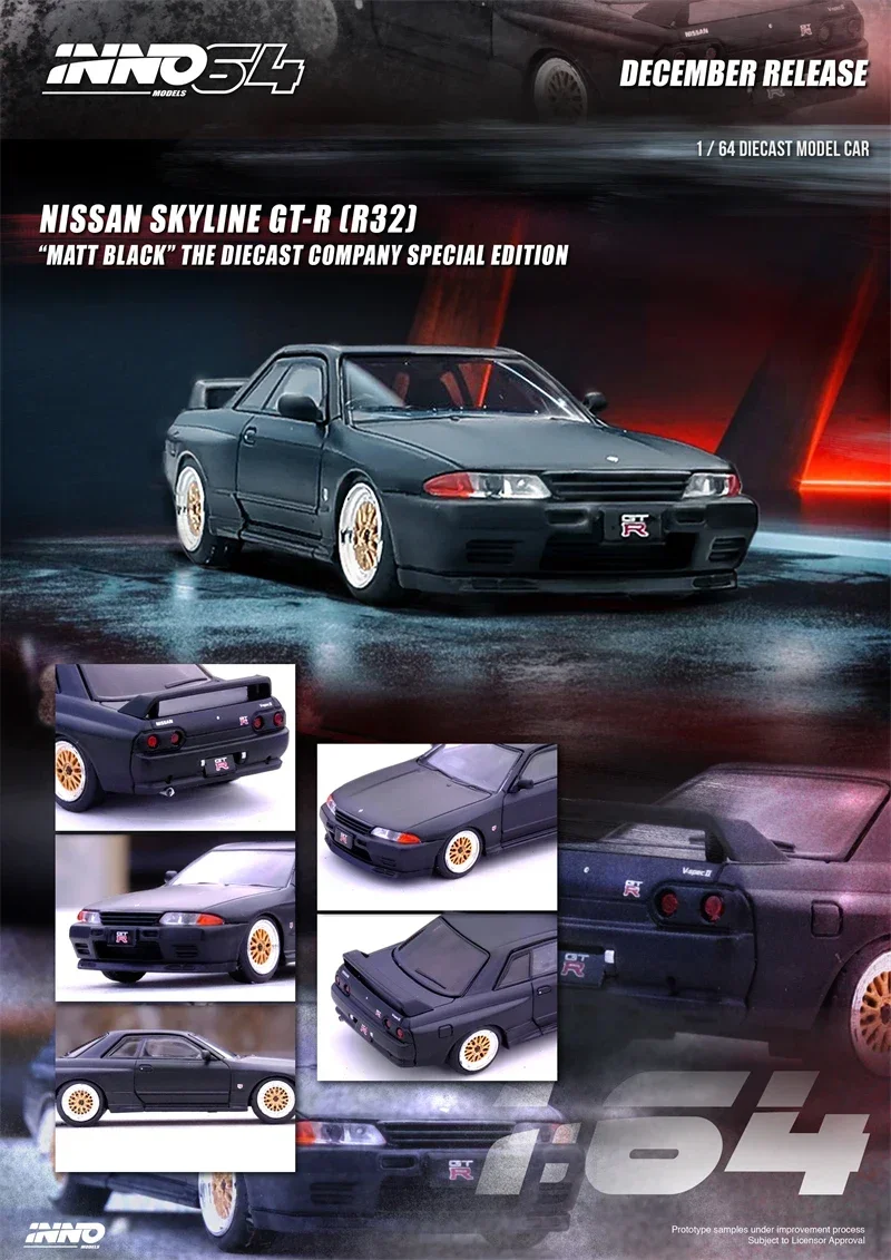 

INNO 1:64 SKYLINE GT-R R32 матовая черная литая модель автомобиля