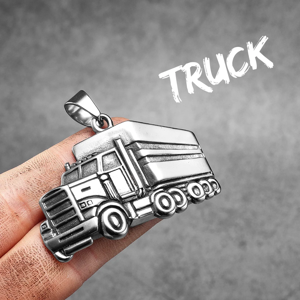 Silver Pendant Men Semi Charm, Trucker Charm, Truck Charm, Big Rig
