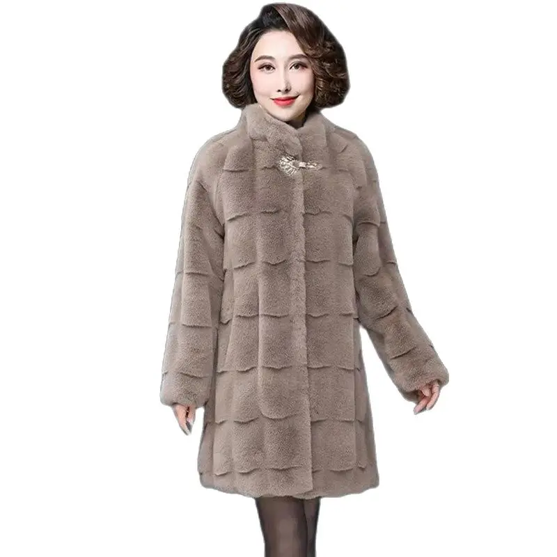 

Autumn Winter Faux Mink Fur Coat Women New Mid-Long Fashion Jacket Thickened Lmitation Mink Velvet Hairy Warm Overcoat Female