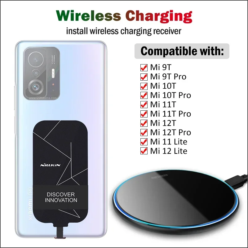 

Qi Wireless Charging for Xiaomi Mi 9T 10T 11T 12T Pro 10 11 12 Lite Wireless Charger Pad+Nillkin Receiver USB Type-C Adapters