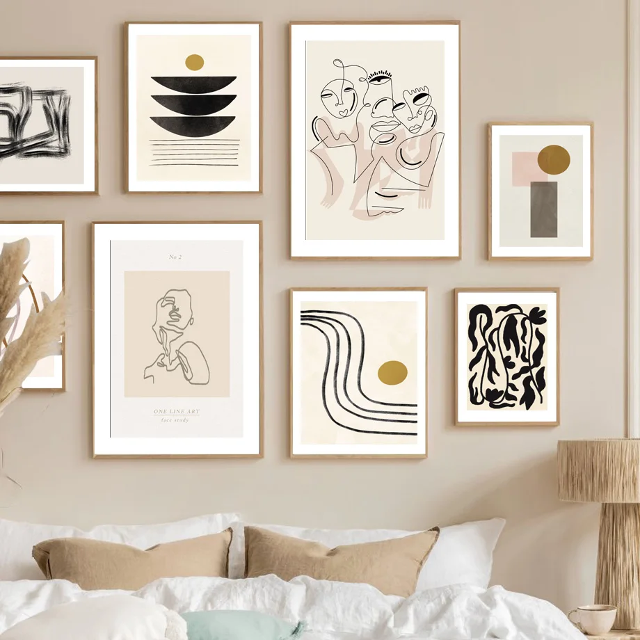 

Abstract Nordic Poster Lines Face Geometric Shapes Sun Moon Wall Art Print Canvas Painting Wall Pictures For Living Room Decor