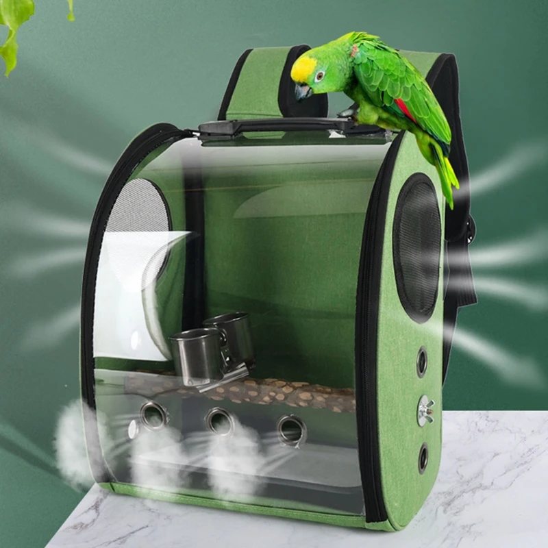 Parrot Backpack Carriers Bag Pet Bird Bubble Backpack Transparent Travel Cage with Stand Perch Cup for Travel Hiking Use 6