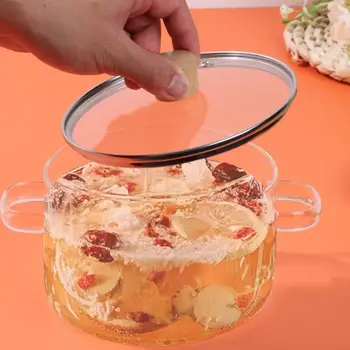 1.6L High Borosilicate Glass Saucepan Binaural Handle Transparent Cooking Pot with Lid Heat Resistant Noodles Bowl