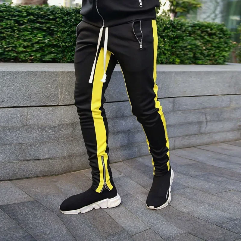 Men's Fitness Casual Running Trousers Zipper Cuff Cotton Summer Sports Pants Comfortable Breathable Streetwear Long Pants