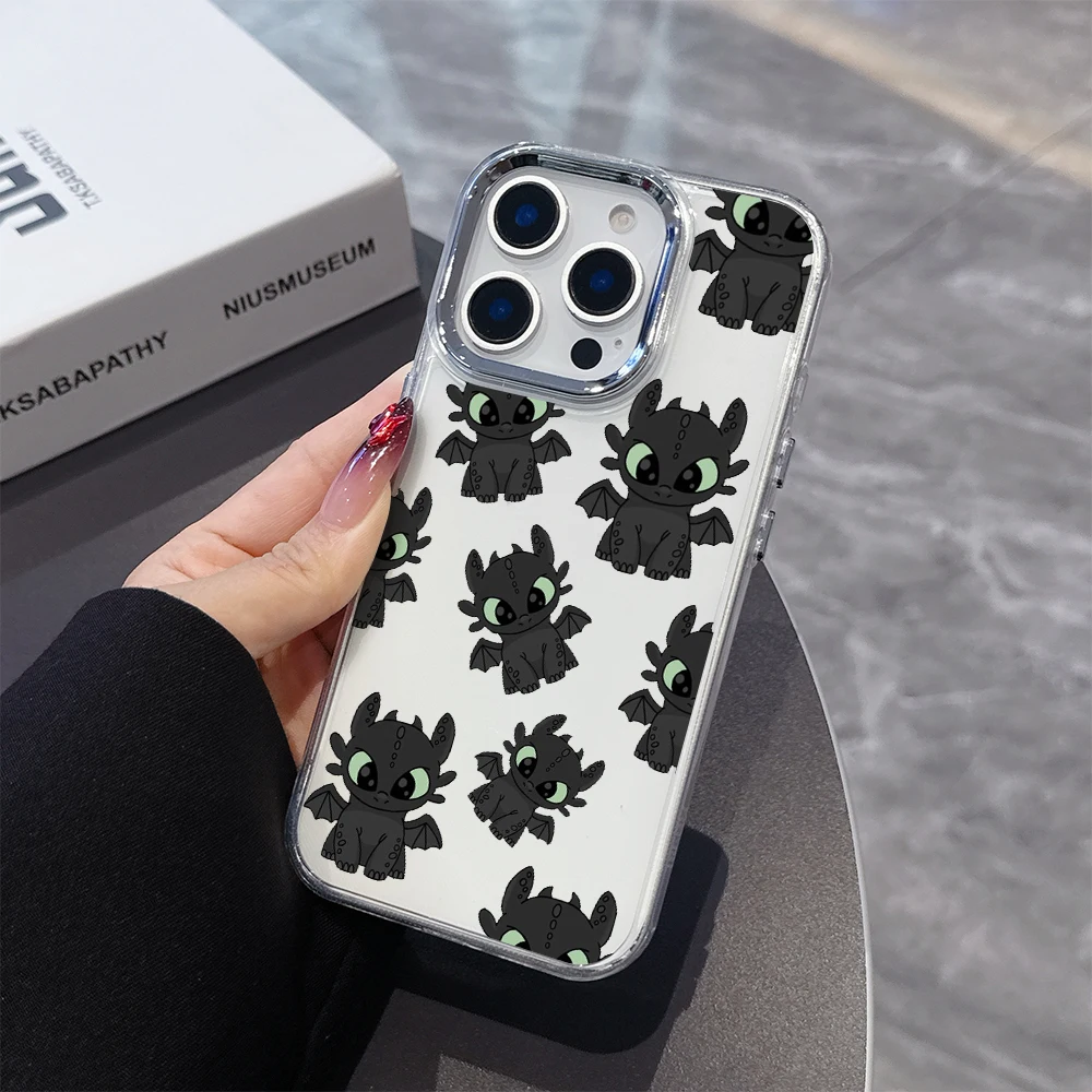Sleek Black Dragon T-Toothless Plating Transparent Phone Case