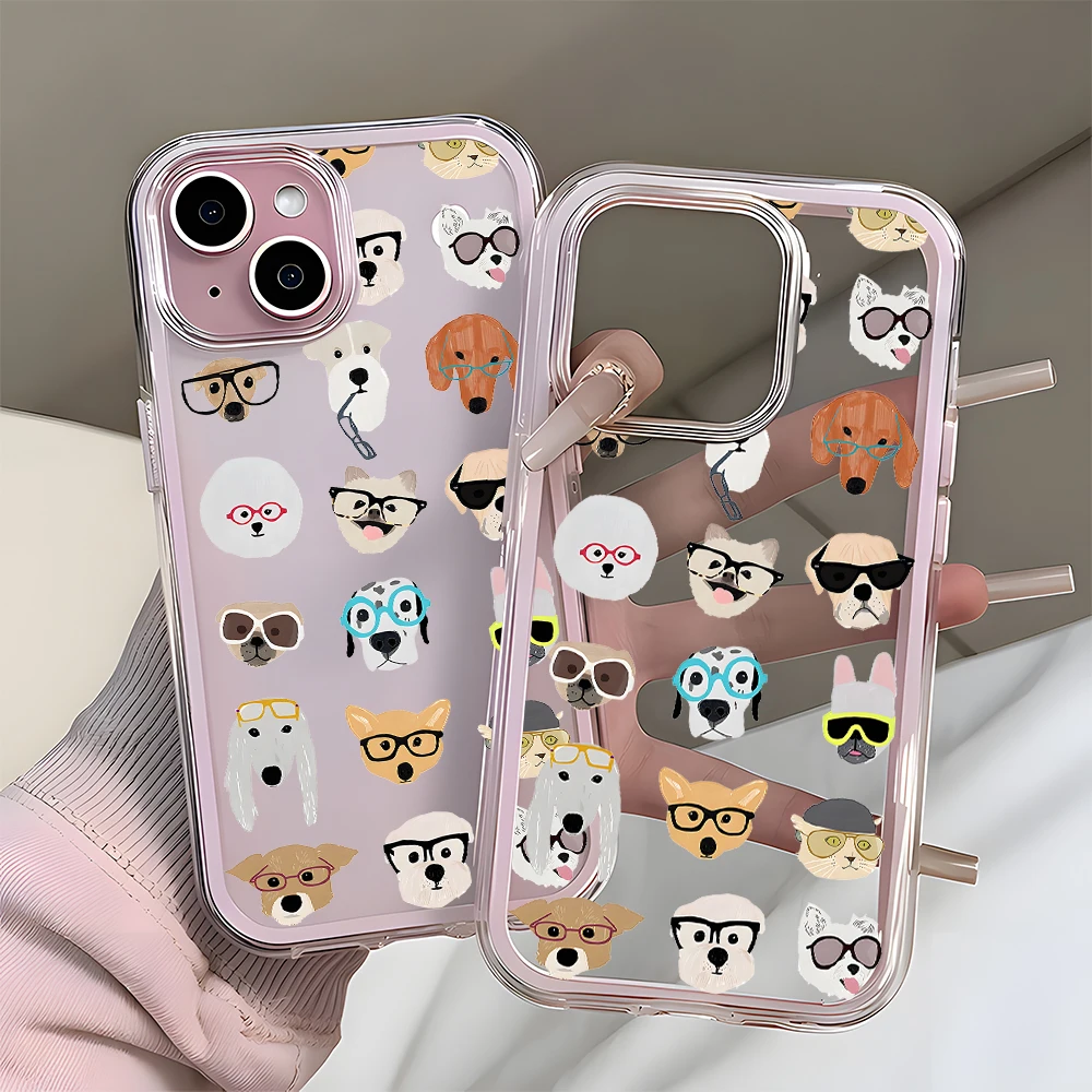 Cute Dogs Pattern Clear Phone Case - Candy Color Soft Cover