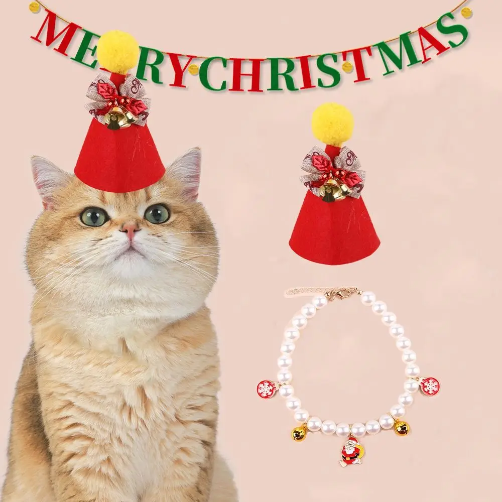 Christmas Pet Bow Hat Adjustable Cat and Dog Christmas Party Decoration Hat Cat Scarf Collar