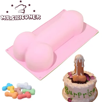 3D Creative Penis Shaped Cake Mold Food-Grade Silicone Fondant Soap Fungus Birthday Party Spoof Supplies Baking Molds Cake Tool