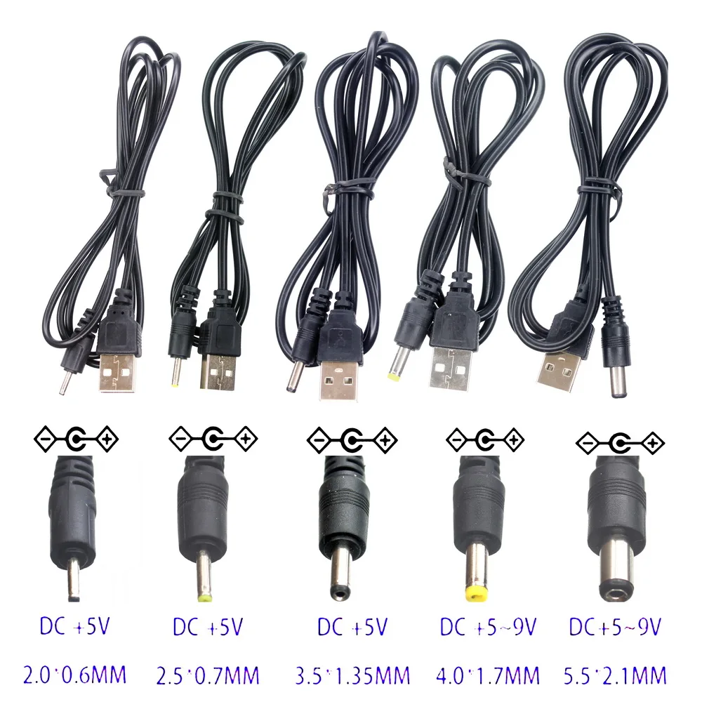 

USB 2.0 A Male to DC 2.0*0.6mm 2.5*0.7mm 3.5*1.35mm 4.0*1.7mm 5.5*2.1mm 5 Volt DC Barrel Jack Power Cable Connector Charger Cord