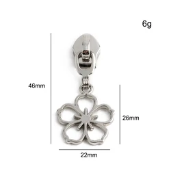 Metal Cherry Blossom Decorative Zipper Slider for Makeup Bags - Replaceable Heads DIY Accessories (5 - 20pcs) (Silver)