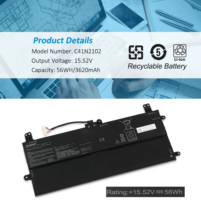 Bateria do Portátil para Asus Rog Flow Z13 Gz301 Gz301vf Gz301vi Gz301vu Gz301vv Gz301ze Nr2201 Série Nr2201ze Kingsener-c41n2102 - Imagem 6