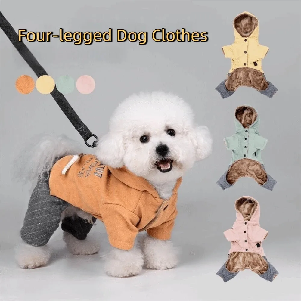 컬러 블록킹 두꺼운 네발개옷 부드럽고 따뜻한 강아지 겨울 코트 모자 포함 편안한 강아지 면 자켓 겨울