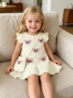 Robe tendance pour filles pour l'été, haut décontracté à motif papillon pour filles, jupe à manches courtes + sac bandoulière 3